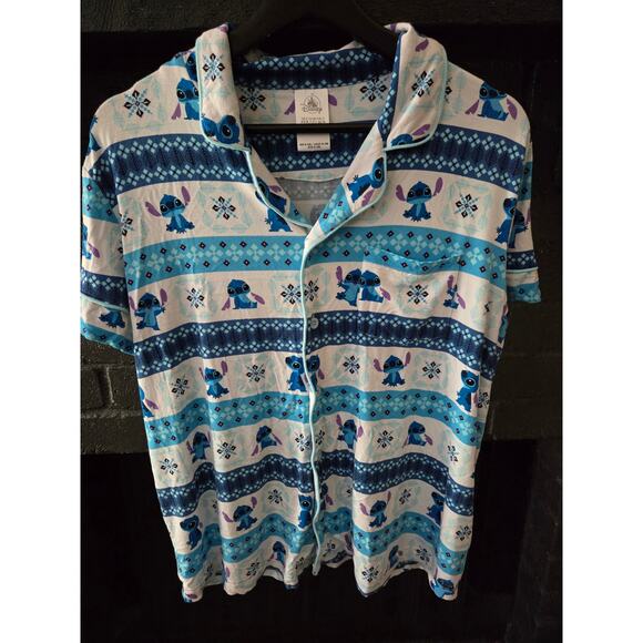 Disney Stitch Womens Button Down Christmas winter Pajama Top size large - Picture 1 of 5